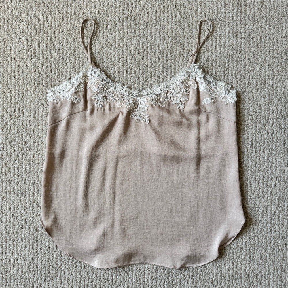 HEARTLOOM Pale Pink Satin Tank with Lace Detail
